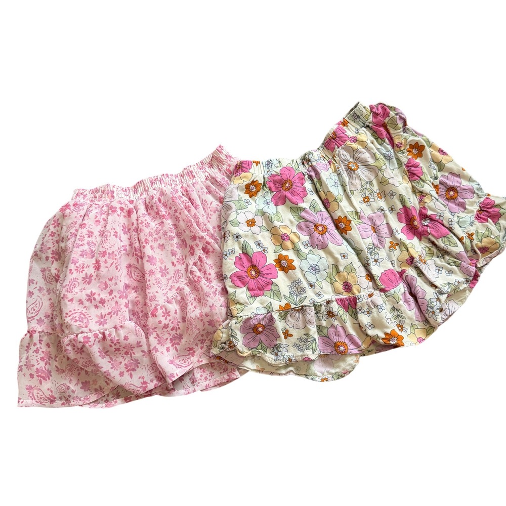 Girls sz‎ 6/7 2 Skirt Bundle Floral Print Elastic Waist Ruffle Hem Skort Retro